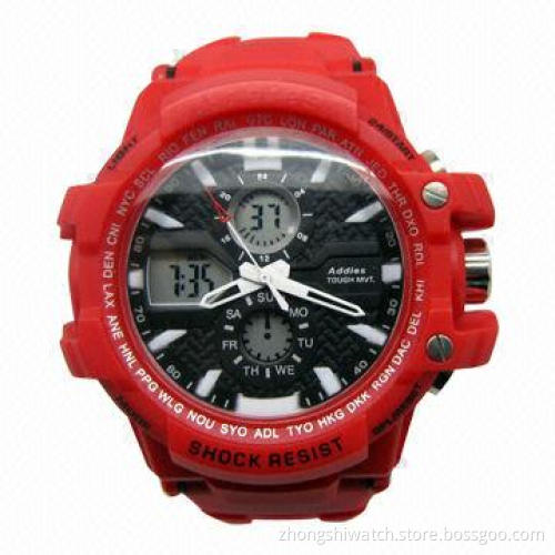 Red Military/Army/Men's Analog Stop Quartz Waterproof Fashion Watch w/Dual Time Display, Hot Selling